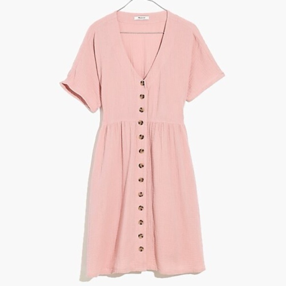 Madewell Blush Button-Front Classic Linen Dress, Size M